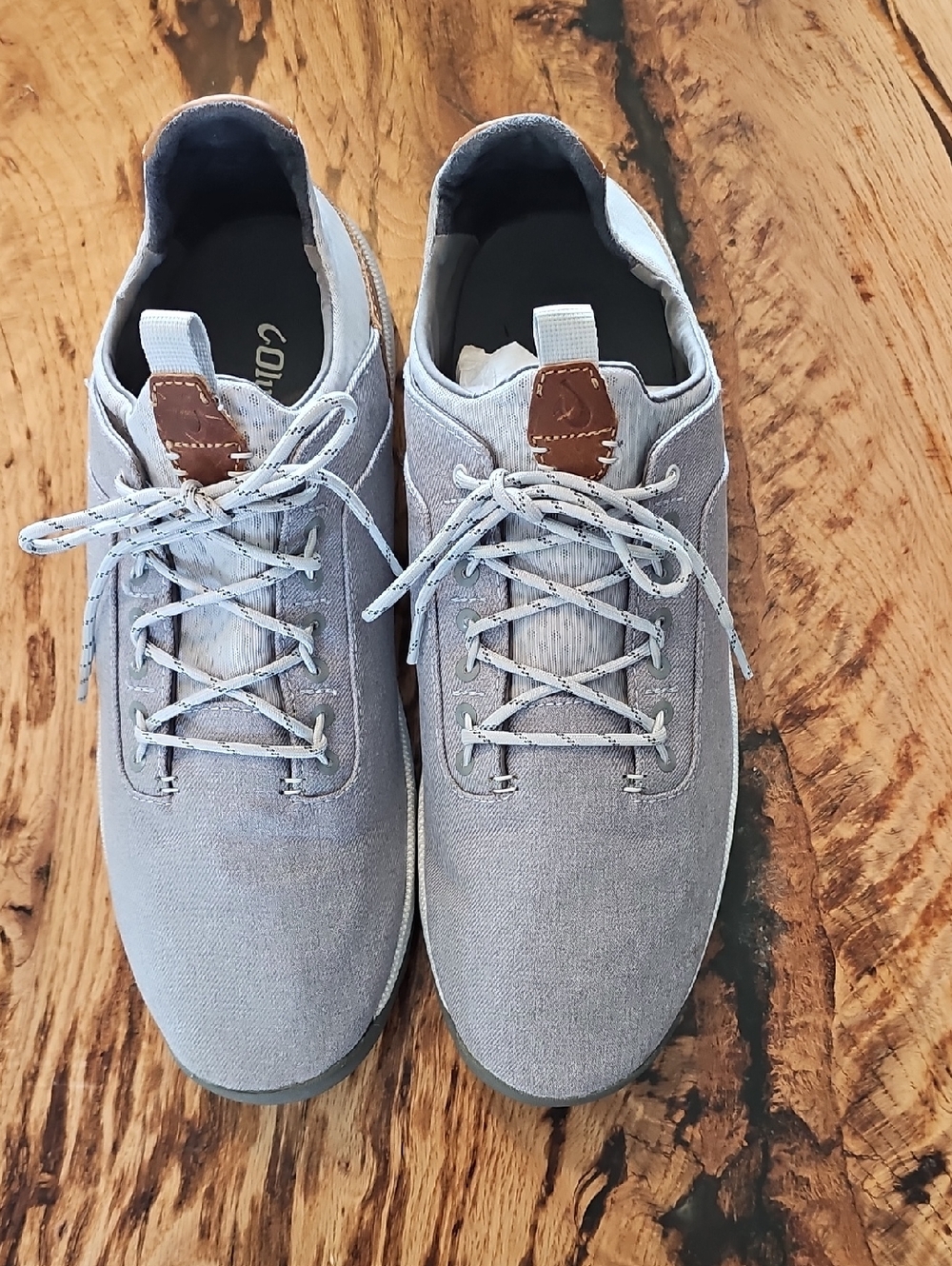 OluKai Men's Lightweight Sneakers in Light Gray with Brown Accents